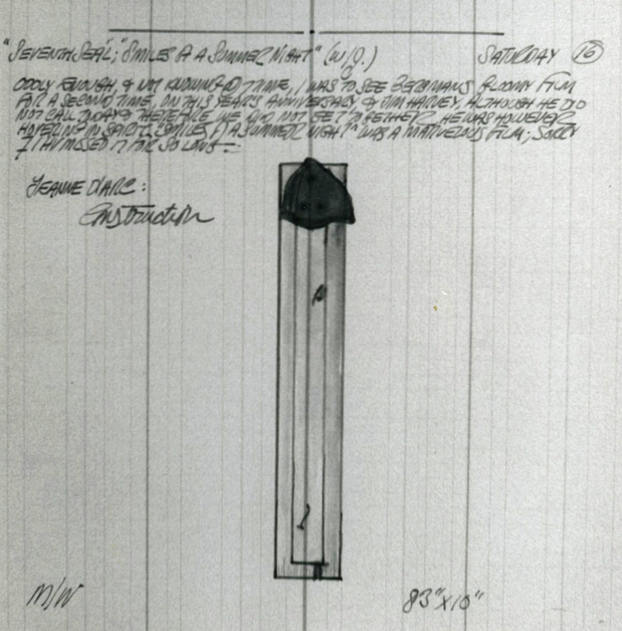 Robert Indiana's journal entry for January 16, 1960, featuring a sketch of Jeanne d'Arc