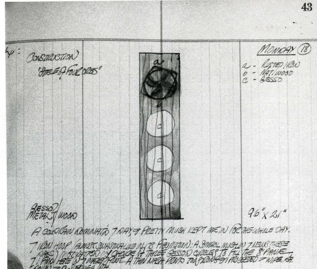 Robert Indiana's journal entry for January 18, 1960, featuring a sketch of Four