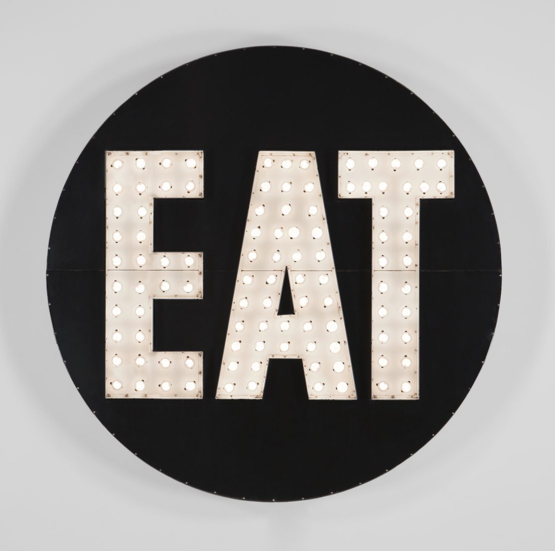 Robert Indiana's The Electric EAT sculpture, Polychrome aluminum, stainless steel, and light bulbs