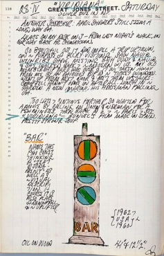 Journal page for April 28, 1962 including text and a sketch of the sculpture Bar