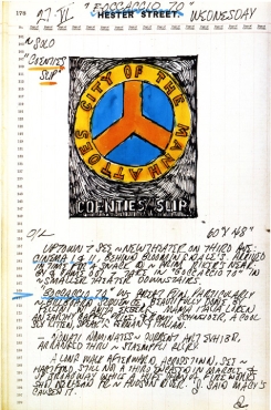 Journal page for June 27, 1962 featuring text and a color sketch of the painting Coenties Slip