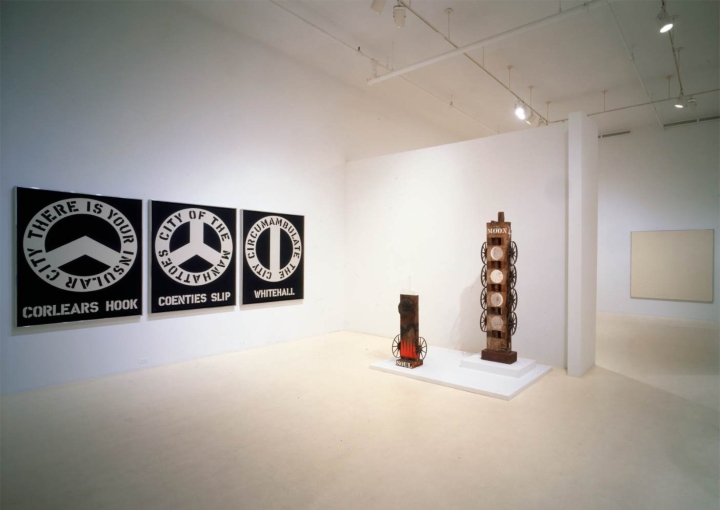 Installation view of Indiana, Kelly, Martin, Rosenquist, Youngerman at Coenties Slip at Pace Gallery, New York