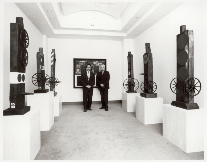 Robert Indiana and Simon Salama-Caro at Indiana's 1991 solo exhibition at the Salama-Caro Gallery