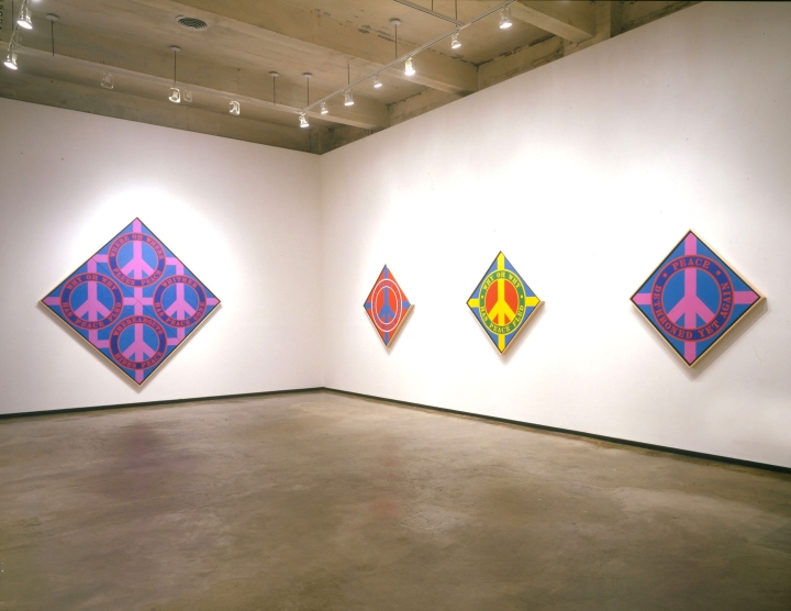Installation view of Robert Indiana: Peace Paintings at Paul Kasmin Gallery New York
