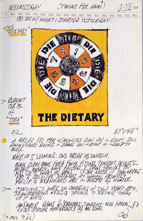 Journal page for June 6, 1962 with text and a color sketch of the painting The Dietary